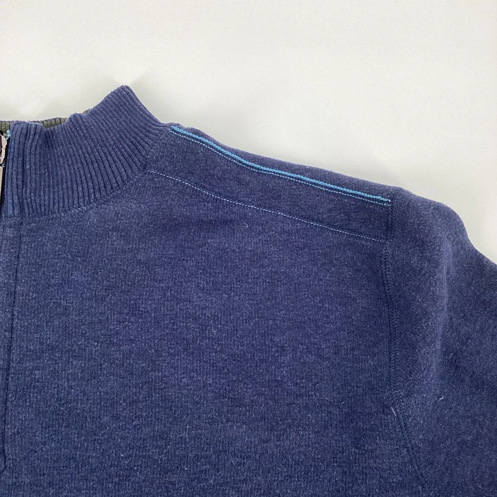 Tommy Bahama Reversible Quarter Zip Sweater Men XL Navy Blue Olive 100% Cotton